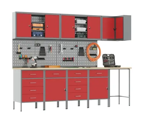 Darba Skapju Komplekts Ar Atvilktni 12 Pcs Sarkans Un Pelēks Vidaxl