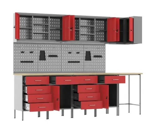 Darba Skapju Komplekts Ar Atvilktni 12 Pcs Melns Un Pelēks Vidaxl