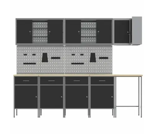 Darba Skapju Komplekts Ar Atvilktni 12 Pcs Melns Un Pelēks Vidaxl