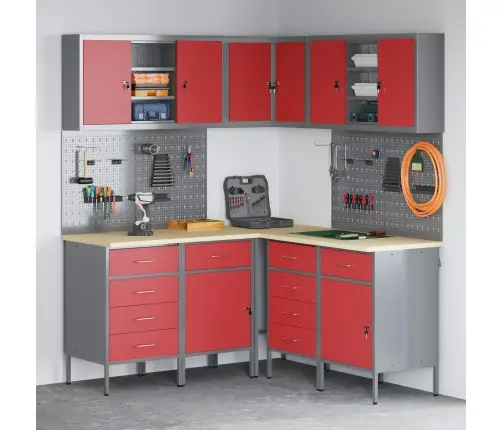 Töökappide Komplekt Sahtliga Riiuliga 12 Pcs Punane Ja Hall