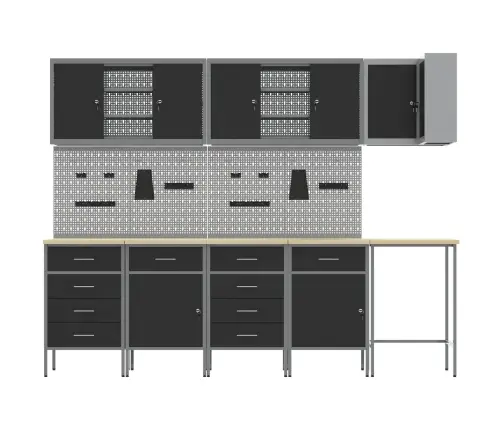 Töökappide Komplekt Sahtliga Riiuliga 12 Pcs Must Ja Hall