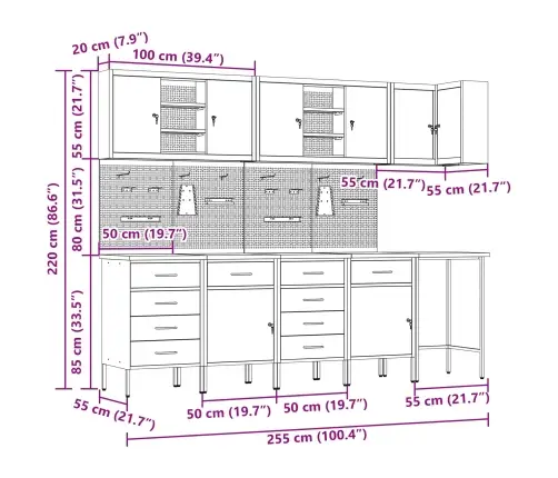 Töökappide Komplekt Sahtliga Riiuliga 12 Pcs Must Ja Hall