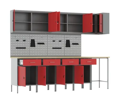 Darba Skapju Komplekts Ar Atvilktni 12 Pcs Sarkans Un Pelēks Vidaxl