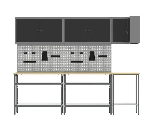 Darba Skapju Komplekts Ar Plauktu 10 Pcs Melns Un Pelēks Vidaxl