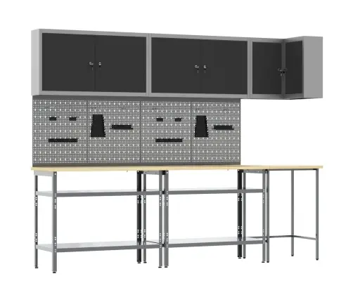 Darba Skapju Komplekts Ar Plauktu 10 Pcs Melns Un Pelēks Vidaxl