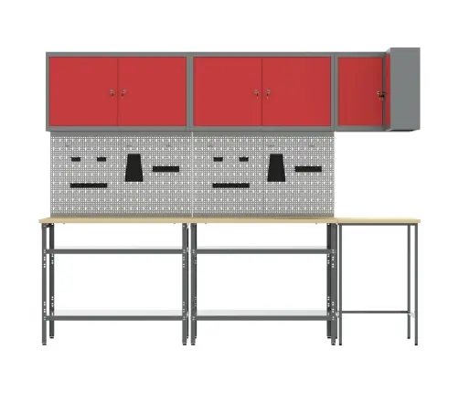 Darba Skapju Komplekts Ar Plauktu 10 Pcs Sarkans Un Pelēks Vidaxl