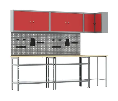 Darba Skapju Komplekts Ar Plauktu 10 Pcs Sarkans Un Pelēks Vidaxl