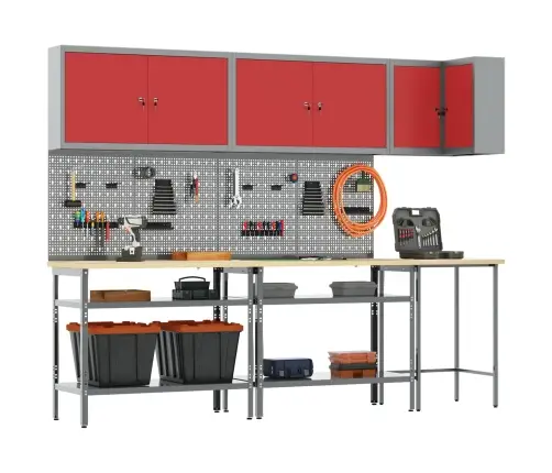 Darba Skapju Komplekts Ar Plauktu 10 Pcs Sarkans Un Pelēks Vidaxl