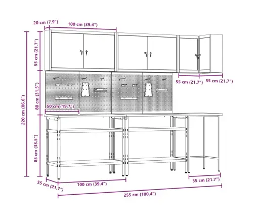 Darba Skapju Komplekts Ar Plauktu 10 Pcs Sarkans Un Pelēks Vidaxl