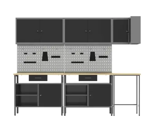 Darba Skapju Komplekts Ar Atvilktni 10 Pcs Melns Un Pelēks Vidaxl