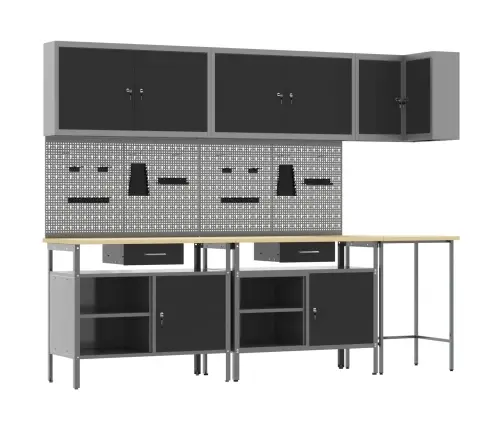 Darba Skapju Komplekts Ar Atvilktni 10 Pcs Melns Un Pelēks Vidaxl