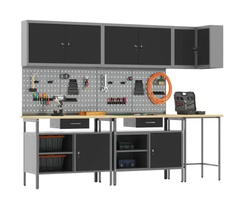 Darba Skapju Komplekts Ar Atvilktni 10 Pcs Melns Un Pelēks Vidaxl