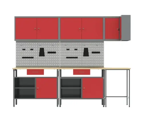 Darba Skapju Komplekts Ar Atvilktni 10 Pcs Sarkans Un Pelēks Vidaxl