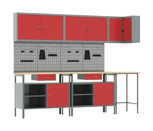 Darba Skapju Komplekts Ar Atvilktni 10 Pcs Sarkans Un Pelēks Vidaxl