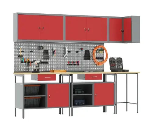 Darba Skapju Komplekts Ar Atvilktni 10 Pcs Sarkans Un Pelēks Vidaxl