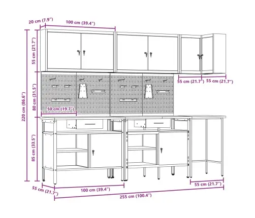 Darba Skapju Komplekts Ar Atvilktni 10 Pcs Sarkans Un Pelēks Vidaxl