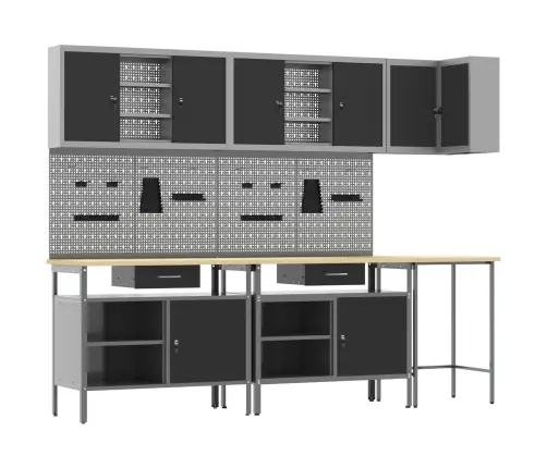 Töökappide Komplekt Sahtliga Riiuliga 10 Pcs Must Ja Hall