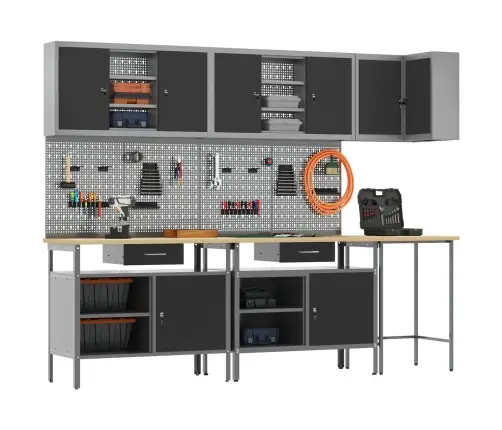 Töökappide Komplekt Sahtliga Riiuliga 10 Pcs Must Ja Hall