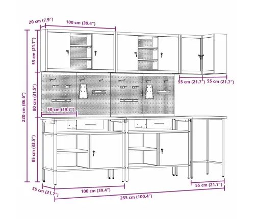 Töökappide Komplekt Sahtliga Riiuliga 10 Pcs Must Ja Hall