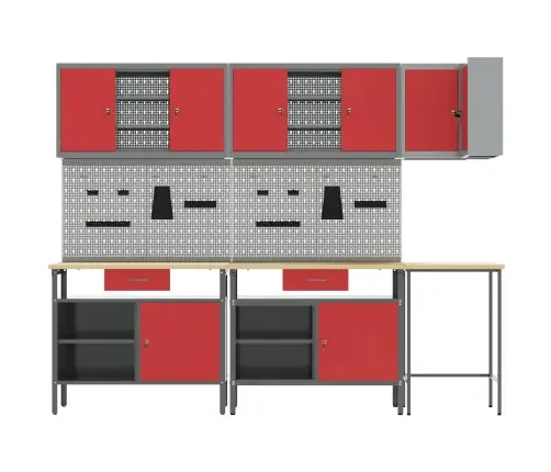 Darba Skapju Komplekts Ar Atvilktni 10 Pcs Sarkans Un Pelēks Vidaxl