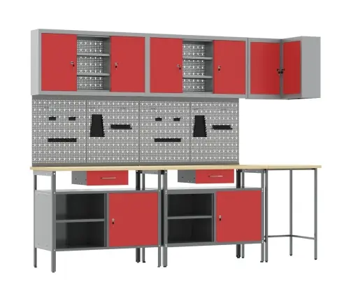 Darba Skapju Komplekts Ar Atvilktni 10 Pcs Sarkans Un Pelēks Vidaxl