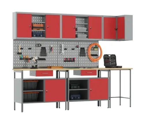 Darba Skapju Komplekts Ar Atvilktni 10 Pcs Sarkans Un Pelēks Vidaxl