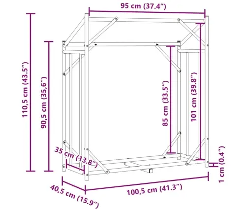 Küttepuude Riiul Vihmakattega, 100,5X40,5X110,5 Cm