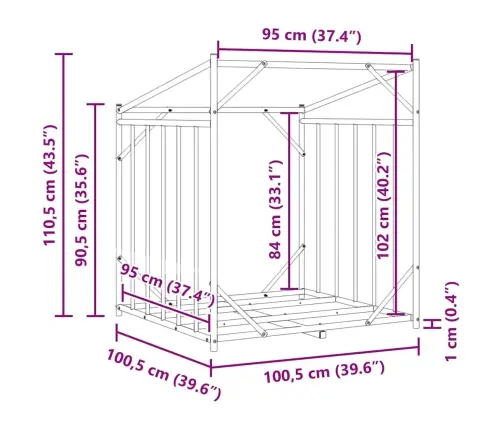 Küttepuude Riiul Vihmakattega, 100,5X100,5X110,5 Cm
