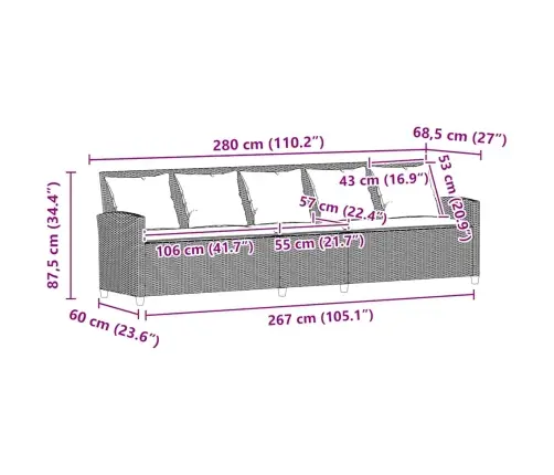 5-Vietīgs Dārza Dīvāns Ar Spilveniem, Melns Polirotangpalmas Vidaxl