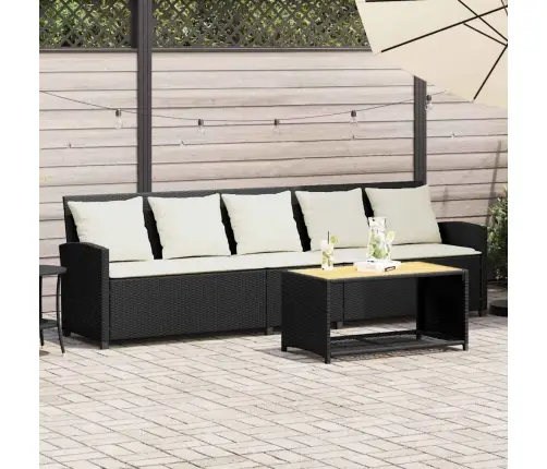 5-Vietīgs Dārza Dīvāns Ar Spilveniem, Melns Polirotangpalmas Vidaxl