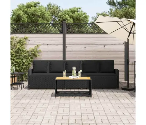 5-Vietīgs Dārza Dīvāns Ar Spilveniem, Melns Polirotangpalmas Vidaxl