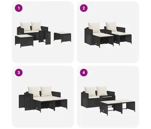 5-Osaline Aediivanikomplekt Patjadega Virnastatav Must