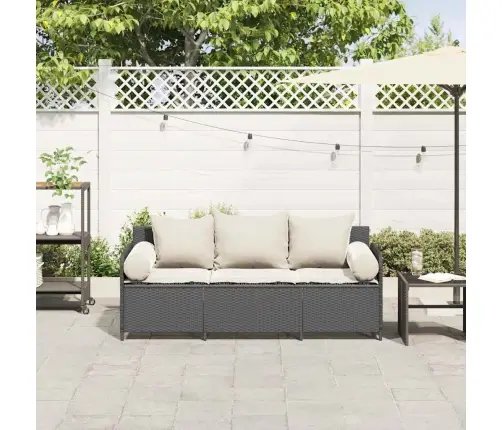 Trīsvietīgs Dārza Dīvāns Ar Matračiem, Melna Pe Rotangpalma Vidaxl