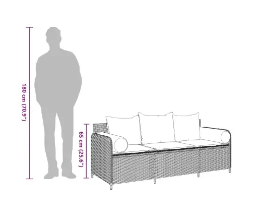 Trīsvietīgs Dārza Dīvāns Ar Matračiem, Brūna Pe Rotangpalma Vidaxl