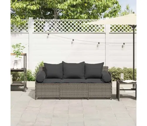 Trīsvietīgs Dārza Dīvāns Ar Matračiem, Pelēka Pe Rotangpalma Vidaxl