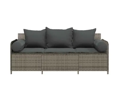 Trīsvietīgs Dārza Dīvāns Ar Matračiem, Pelēka Pe Rotangpalma Vidaxl