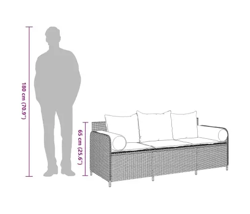 Trīsvietīgs Dārza Dīvāns Ar Matračiem, Bēša Pe Rotangpalma Vidaxl