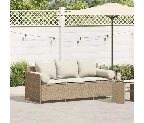 Trīsvietīgs Dārza Dīvāns Ar Matračiem, Bēša Pe Rotangpalma Vidaxl