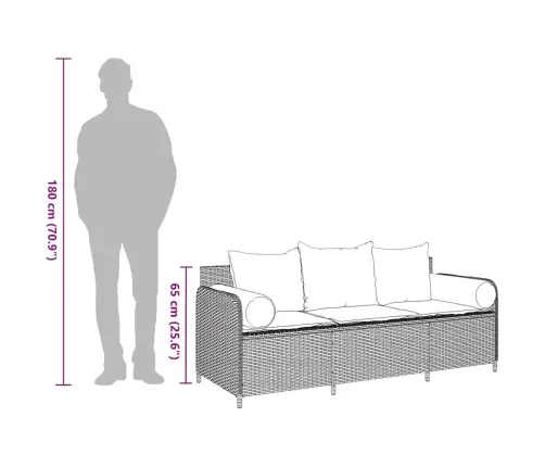 Trīsvietīgs Dārza Dīvāns Ar Matračiem, Gaiši Pelēka Pe Pinums Vidaxl