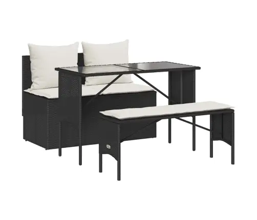 3-Osaline Aiamööbli Komplekt Patjadega, Must, Polürotang 3-Osaline Aiamööbli Komplekt Patjadega, Must, Polürotang
