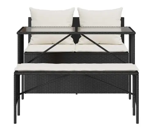 3-Osaline Aiamööbli Komplekt Patjadega, Must, Polürotang 3-Osaline Aiamööbli Komplekt Patjadega, Must, Polürotang