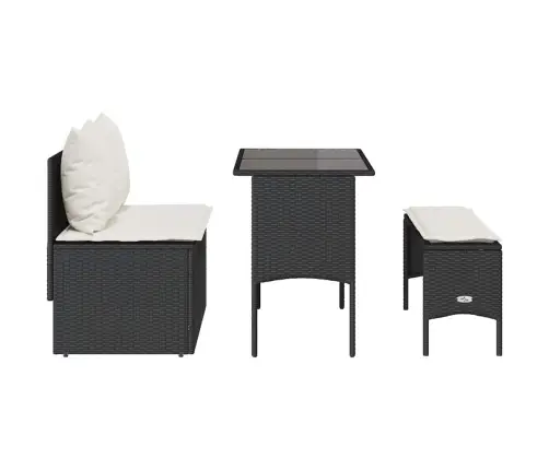 3-Osaline Aiamööbli Komplekt Patjadega, Must, Polürotang 3-Osaline Aiamööbli Komplekt Patjadega, Must, Polürotang