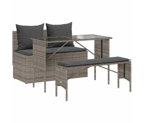 3-Daļīgs Dārza Mēbeļu Komplekts, Matrači, Pelēka Pe Rotangpalma Vidaxl