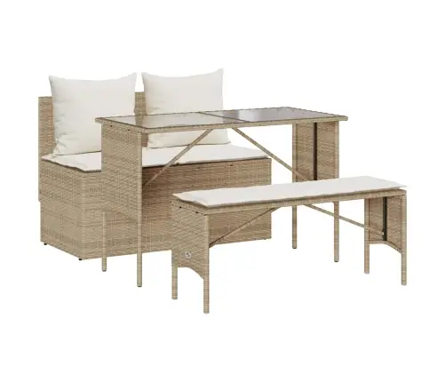 3-Daļīgs Dārza Mēbeļu Komplekts, Matrači, Bēša Pe Rotangpalma Vidaxl