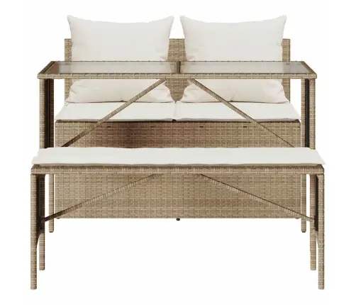 3-Daļīgs Dārza Mēbeļu Komplekts, Matrači, Bēša Pe Rotangpalma Vidaxl