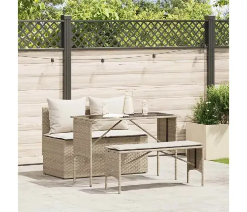 3-Daļīgs Dārza Mēbeļu Komplekts, Matrači, Bēša Pe Rotangpalma Vidaxl