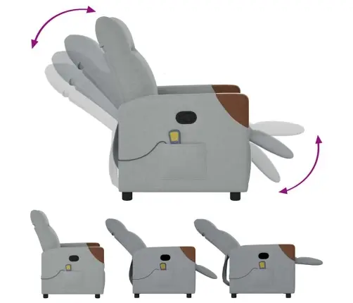 Masāžas Krēsls, Atgāžams, Gaiši Pelēks Audums Vidaxl