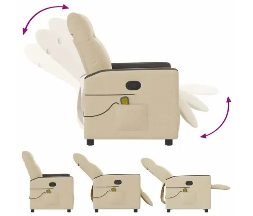 Masāžas Krēsls, Atgāžams, Krēmkrāsas Audums Vidaxl