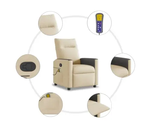 Masāžas Krēsls, Atgāžams, Krēmkrāsas Audums Vidaxl