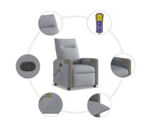 Masāžas Krēsls, Atgāžams, Gaiši Pelēks Audums Vidaxl